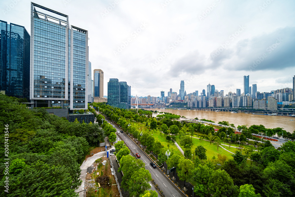 Obraz premium Chongqing city skyline, modern bridges and skyscrapers.