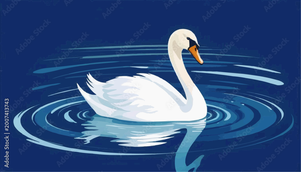 Fototapeta premium Swan swimming vector art illustration.