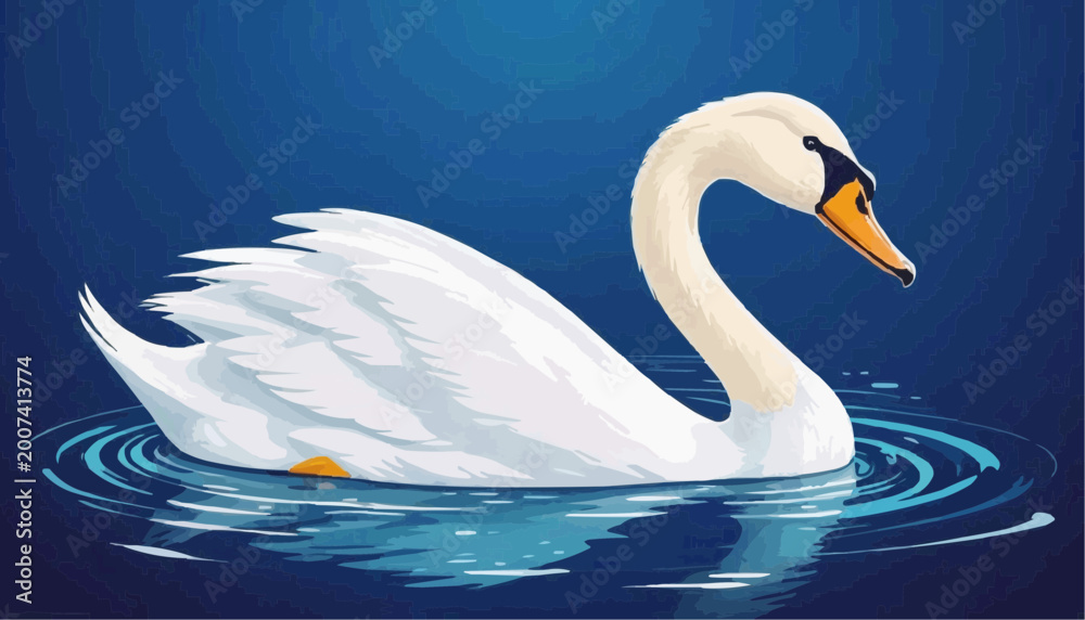Fototapeta premium Swan swimming vector art illustration.