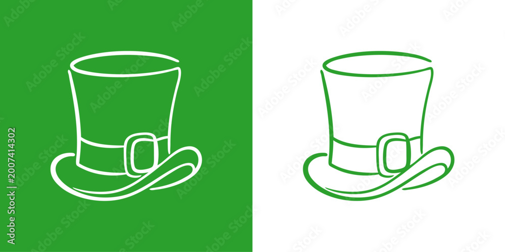 Naklejka premium Día de San Patricio. Logo con dibujo de línea continua de sombrero de leprechaun para felicitaciones y tarjetas