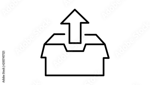 Minimalist upload vector icon with editable stroke, hand-drawn up arrow illustration on white background for file sharing and data transfer interface, customizable line weight and thin profile.