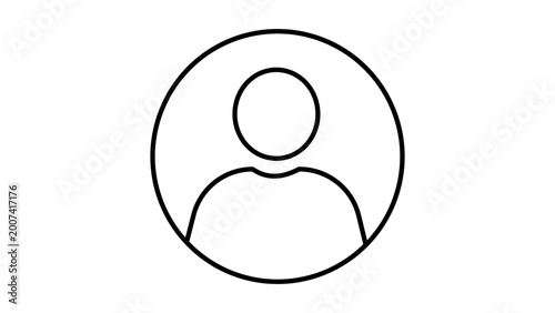 Minimalist black line vector illustration of a generic person user profile icon on white background featuring an editable stroke for adjustable line weight and scalable minimalist design.