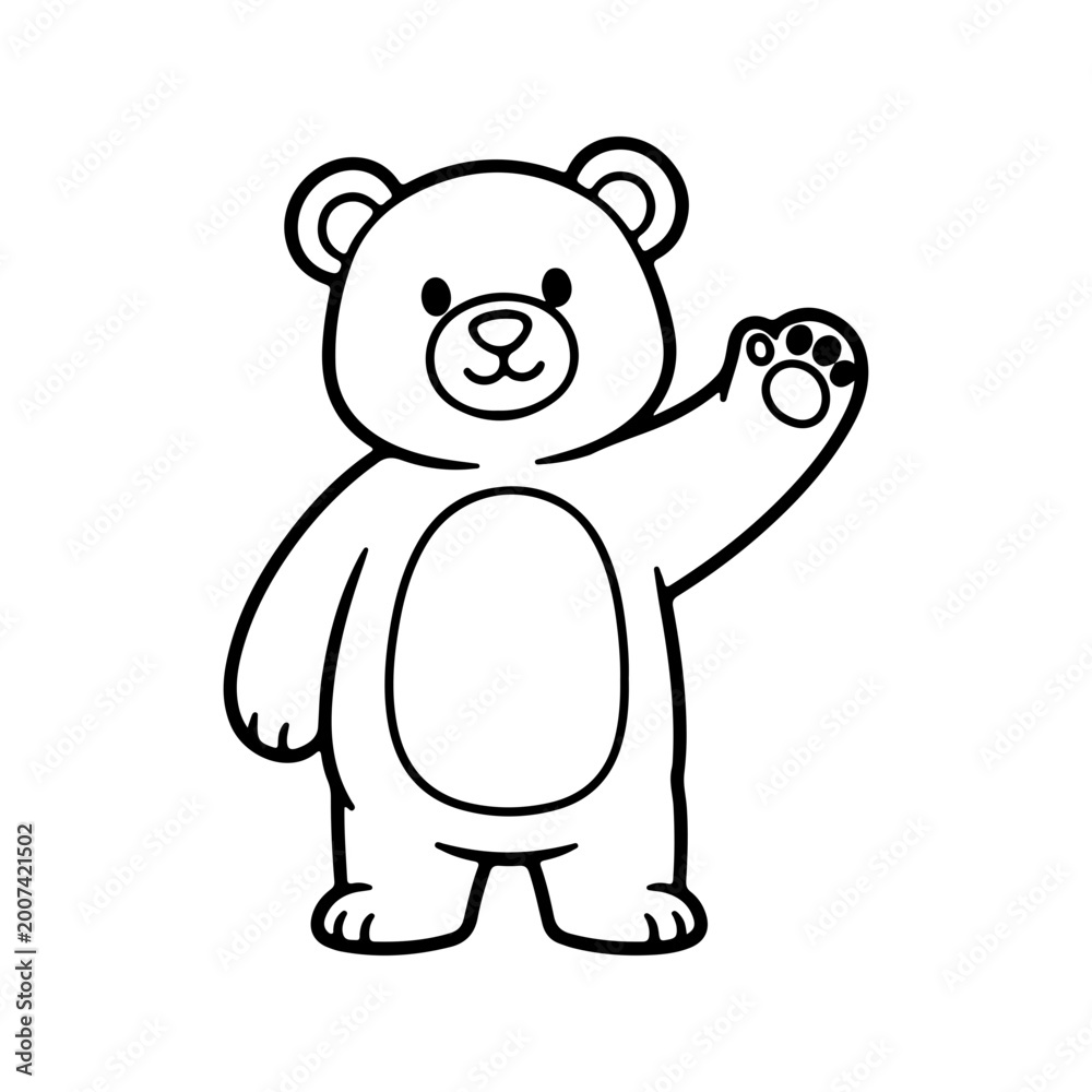 Obraz premium Outline of a cute bear waving happily bold simple cartoon animal design Vector illustration