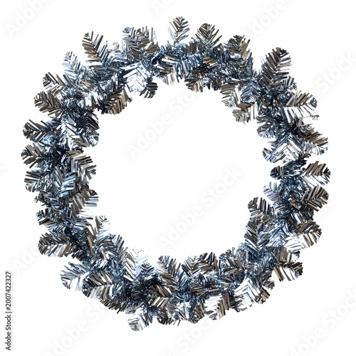 Front view of a silver metallic garland for New Year's isolated on a white transparent background