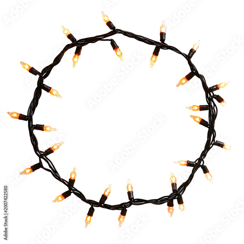 Front view of a string of fairy lights for New Year's isolated on a white transparent background