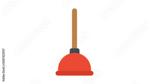 Photography Flat vector icon illustration of a toilet plunger for plumbing and home maintenance services featuring a clean modern design on a white background for sanitary and domestic repair concepts