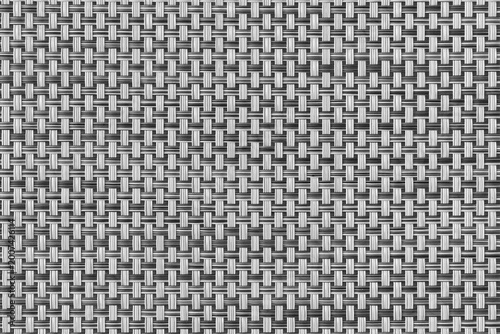 empty white black nature rattan table by top view or grey wooden weave wall and hand craft gray mat by Thailand handmade and wood texture pattern for board background to art backdrop or wallpaper
