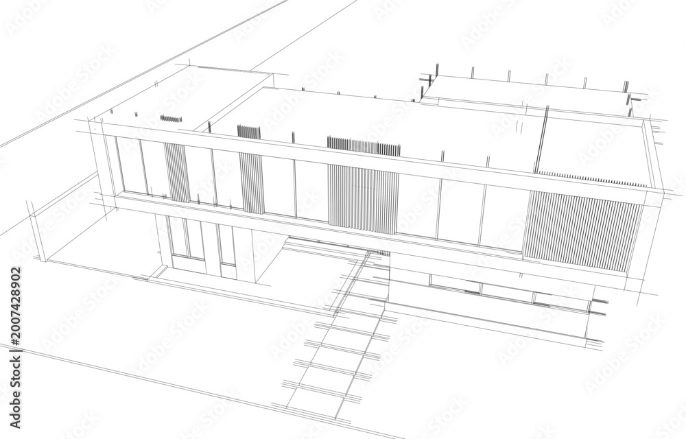 Fototapeta premium House building sketch architectural 3d illustration