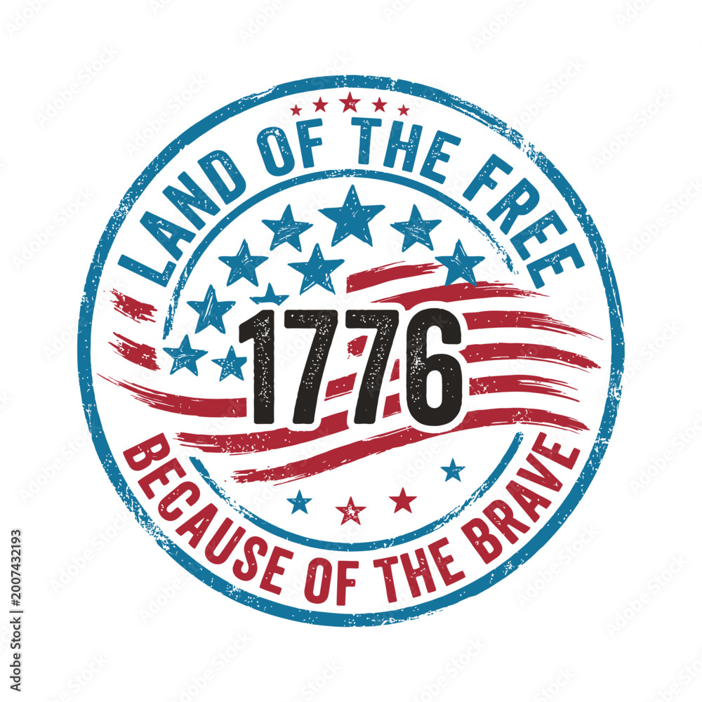 Fototapeta premium Land of the Free 1776 Because of the Brave Vintage Patriotic Badge USA Illustration