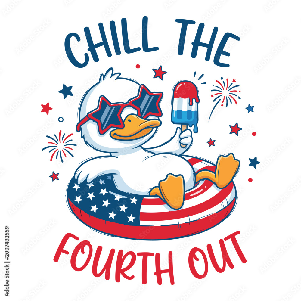 Fototapeta premium Chill the Fourth Out Funny Patriotic Duck 4th of July Summer Illustration