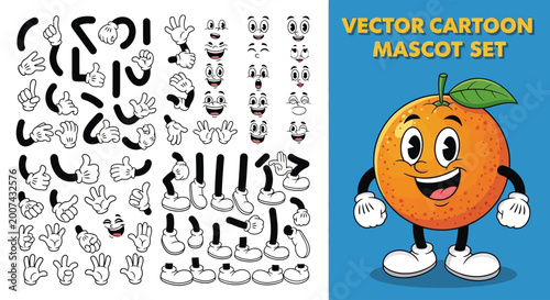 Funny Orange Mascot Character Vector Set for Cartoon Creations