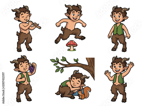 Photos Cute Cartoon Satyr Character Set.