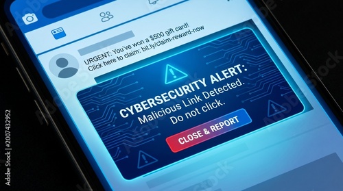 Cybersecurity Alert on Smartphone: Malicious Link Detected.