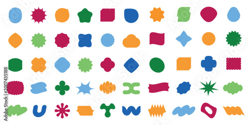 Fotografie Abstract blob shape set with badges and starbursts for sticker labels, social media branding, and modern web or app UI design