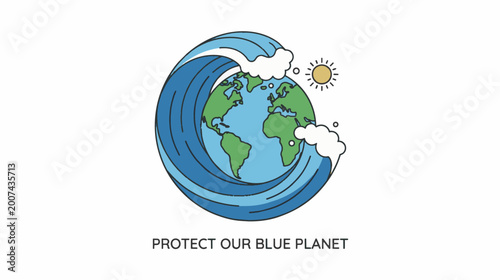 Earth Surrounded by Ocean Waves and Sunshine.