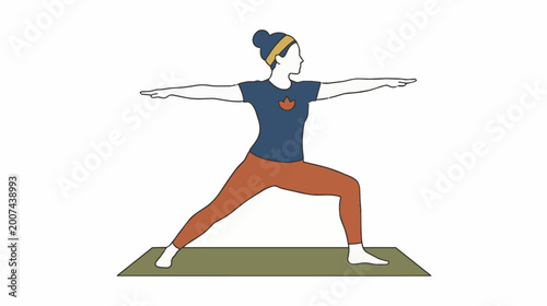 Woman Demonstrating Warrior Two Yoga Pose on Mat.