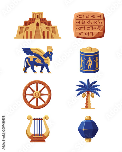 Foto Ancient Mesopotamian Artifacts and Symbols.