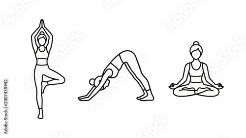 Yoga Poses Depicted in Simple Black and White.