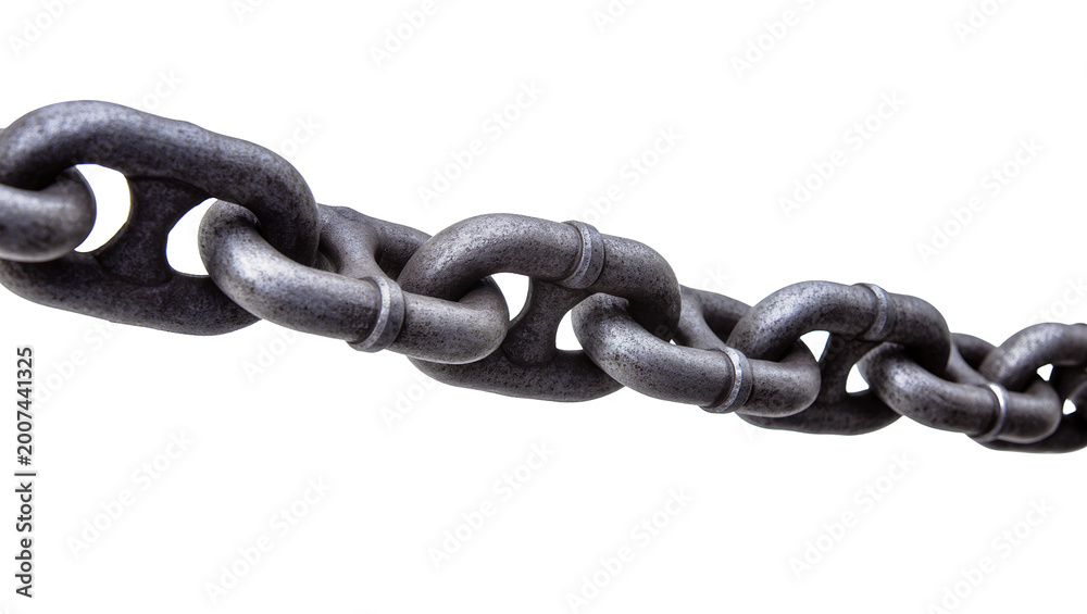 Fototapeta premium Heavy duty metal chain links textured and weathered, isolated on transparent background