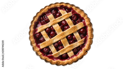 Obraz na płótnie Golden lattice cherry pie with flaky crust, isolated on transparent background