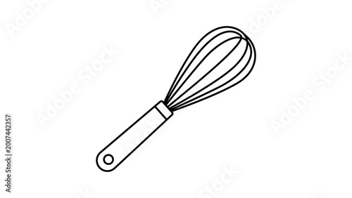 Schilderij op canvas Minimalist wire whisk vector icon with editable stroke for kitchen cooking tools, simple hand-drawn illustration on white background, professional food preparation equipment graphic, adjustable line