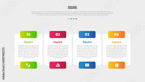 Square base shape infographics gradient template diagram with round edge with round rectangle badge on top and bottom with 4 point step creative