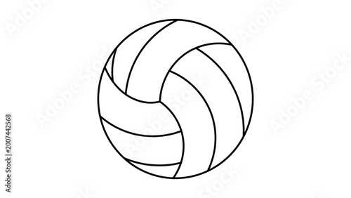 Minimalist volleyball vector icon with an editable stroke, featuring a clean black line illustration on a white background, perfect for sports equipment branding, athletic competition designs.