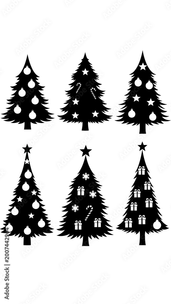Obraz premium Christmas Tree Silhouettes Collection: Decorated Festive Icons