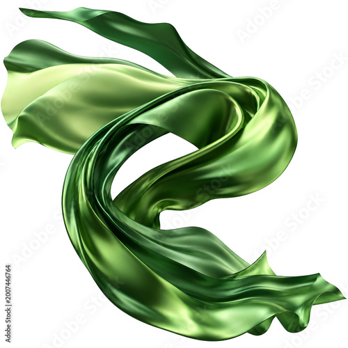 Flowing Green Silk Fabric Abstract Swirl Design with Natural Light and Shadows