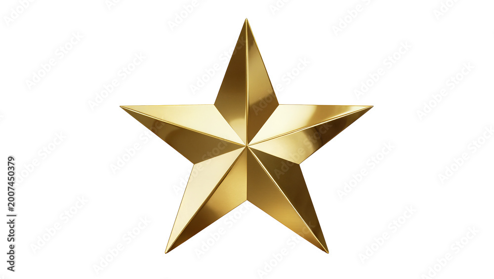 Fototapeta premium Polished golden star with sharp points, isolated on transparent background