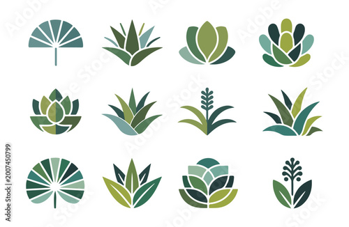 Obraz na plátně Green Plant and Succulent Icons Set Vector