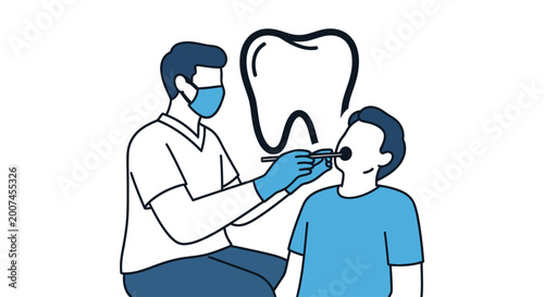 Obraz na płótnie Dentist performs oral examination on patient for dental health.