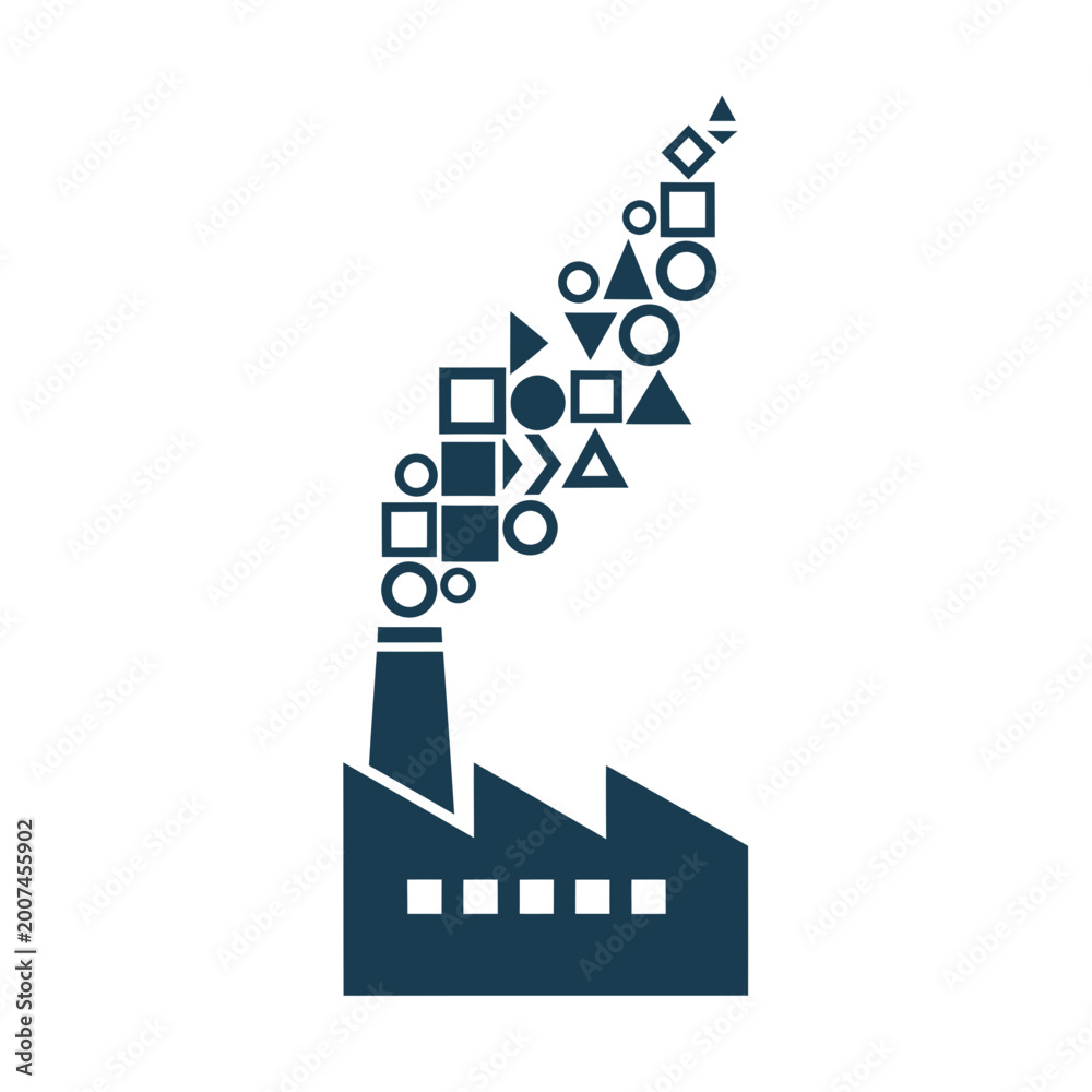 Obraz premium Abstract Factory Silhouette with Geometric Shapes Emitting from Chimney