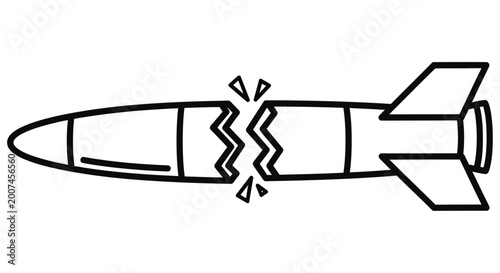 Photos A black and white line drawing depicts a bomb with a fractured body