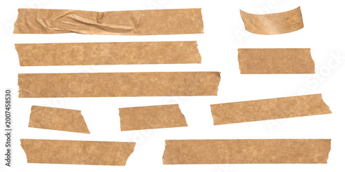 Fotografia Set of brown paper masking tape strips and adhesive tape pieces for scrapbooking