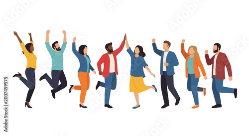 Foto Diverse group of people jumping happily.