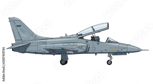 Schilderij op canvas Military Fighter Jet Aircraft Side View.