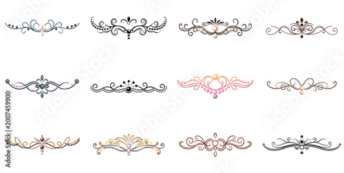 Elegant Jeweled Floral Filigree Divider Collection with Vintage Scroll Ornaments