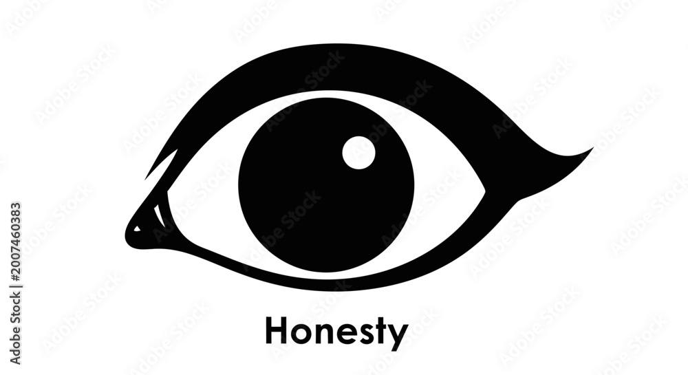 Obraz premium Black and White Eye Symbol with Word Honesty - Concept of Truth and Transparency