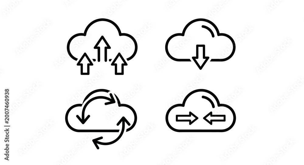 Fototapeta premium Cloud Computing Icons: Upload, Download, Sync, Transfer Data Icons