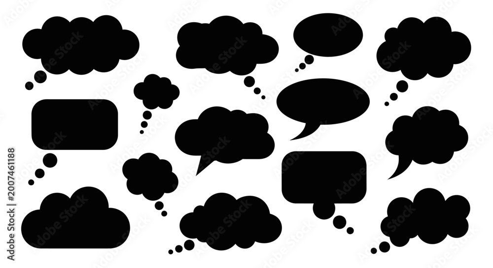 Fototapeta premium Collection of Black Thought Bubbles and Speech Bubbles Isolated on White Background