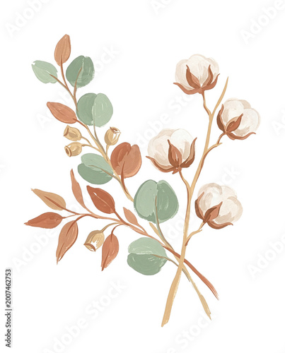 a sprig of cotton, painted