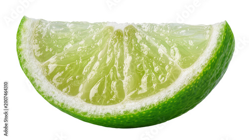 Obraz na płótnie Juicy green lime slice with white pith, isolated on transparent background
