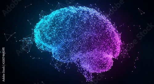 Digital human brain model made of glowing network connections