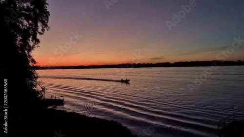 Boat Cruising on Paraná River at Sunset in São Paulo Brazil, Slow Panning 4K Travel Footage