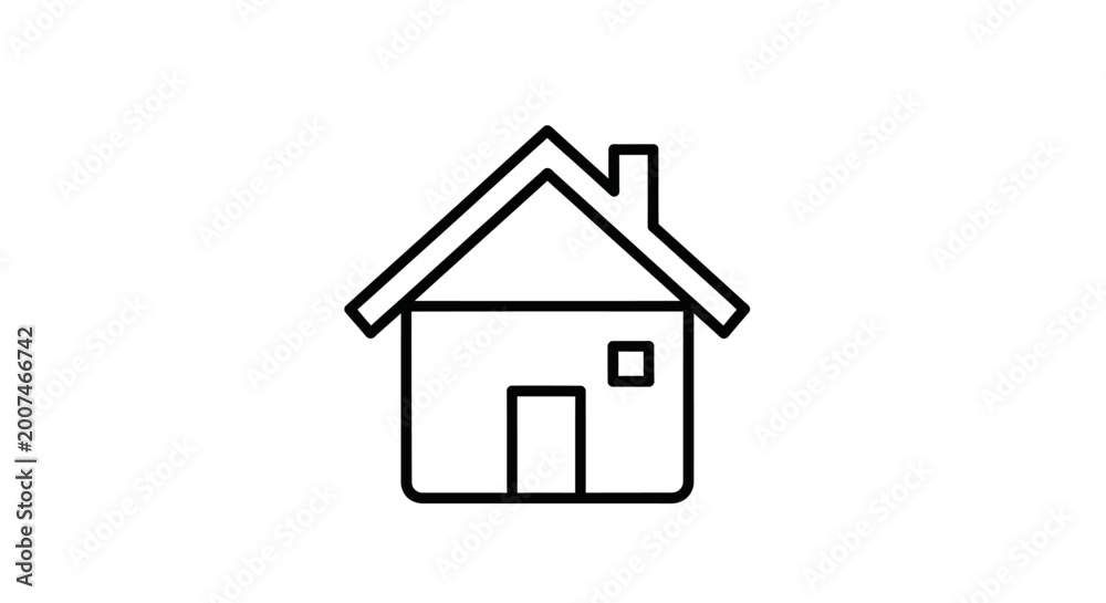 Fototapeta premium Simple outline house icon on a clean white background, representing home, residential property, or real estate. Vector graphic.
