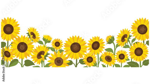 Vibrant sunflowers border vector illustration for summer nature decor.