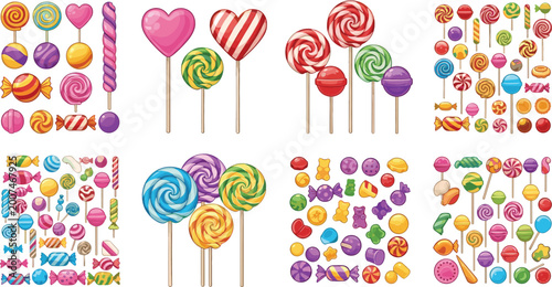 Canvastavla Colorful candy and lollipop collection with sweet treats assorted shapes and fla