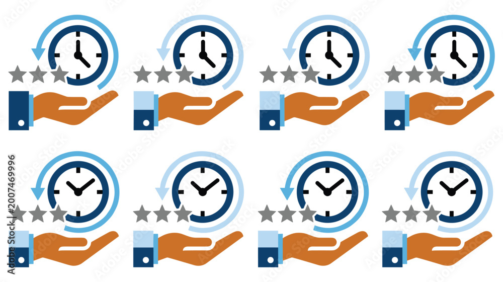 Fototapeta premium Business time management concept with clock and hands in flat style.