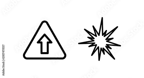 High severity warning sign with upward arrow and explosion icon for major incident severity triangle increase incident accident emergency explosion situation importance critical